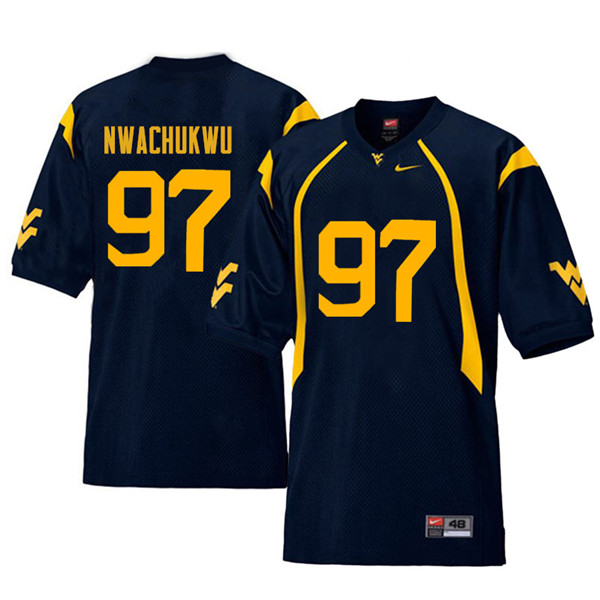 Men #97 Noble Nwachukwu West Virginia Mountaineers Retro College Football Jerseys Sale-Navy